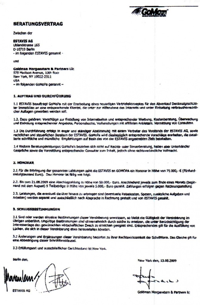 estavis Beratungsvertrag Screenshot